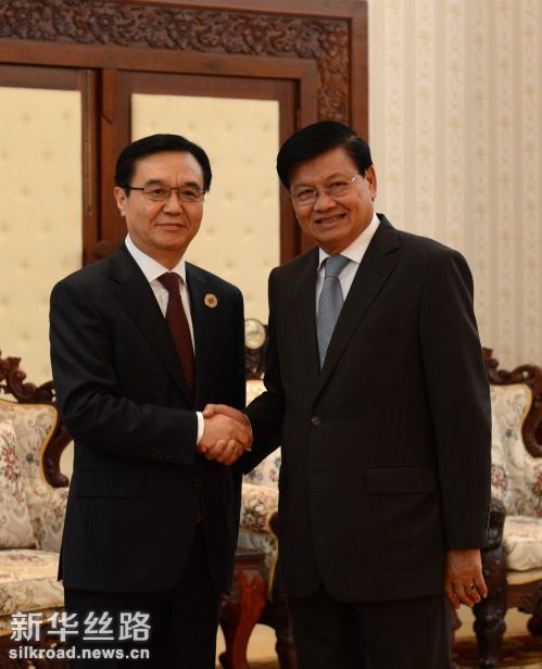 图为高虎城会见老挝政府总理通伦