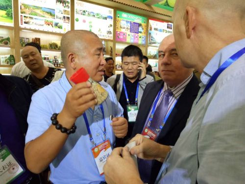 外商在2016年中国（海南）国际热带农产品交易会琼海馆听取产品介绍。叶文华 摄