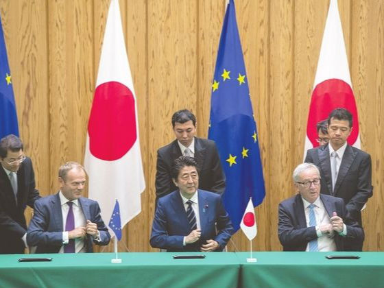 日本和欧盟发表联合声明说,这一协定的签署表达了双方共同对抗贸易