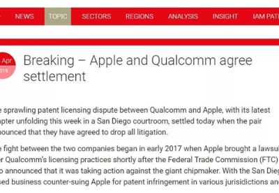 苹果与高通达成专利诉讼和解