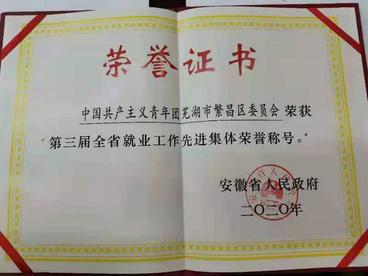 共青团芜湖繁昌区委获得“全省就业工作先进集体”称号表彰