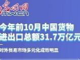 今年前10月中国货物进出口总额31.7万亿元 对外贸易市场多元化成效明显