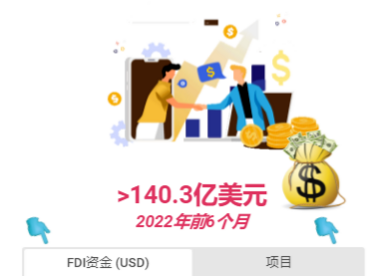 2022年上半年越南吸引外资超过140亿美元