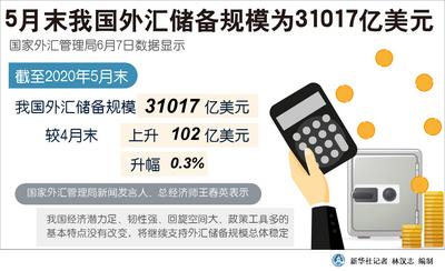 5月末我国外汇储备规模为31017亿美元