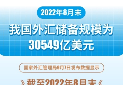 2022年8月末我国外汇储备规模为30549亿美元