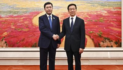 韩正会见哈萨克斯坦议会下院议长科沙诺夫