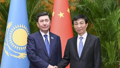 王沪宁会见哈萨克斯坦议会下院议长科沙诺夫
