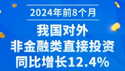 前8个月我国对外非金融类直接投资同比增长12.4%