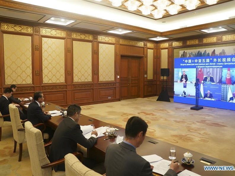 Chinese FM hosts C+C5 foreign ministers video meeting 